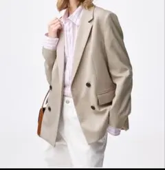 ベージュ ダブルブレスト テーラードジャケット gu Sレディース