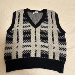 チェック柄 Vネック ニットベスト
