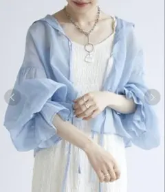 【w closet】シアー セーラーカラー ブラウス ブルー