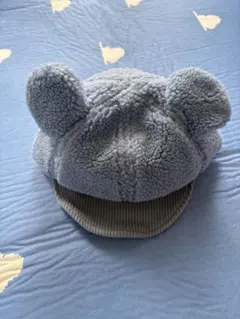 水色 耳付きフリースキャップ、ベージュクマさん帽子