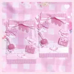 硬質ケース 2点ペアセット ♡ ギンガムリボン さくらんぼホイップ