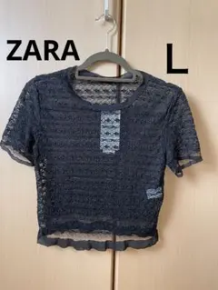 ZARA ザラ　レース　トップス　ブラック　黒　半袖のサムネイル