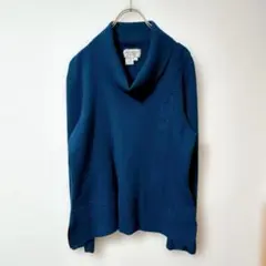 海外古着Papell 刺繍デザインタートルネックニット　ブルー　ウール混【PL】