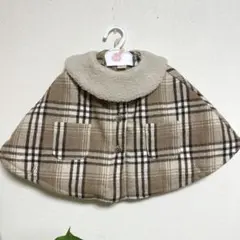 ベビー ポンチョ チェック柄 フリース襟