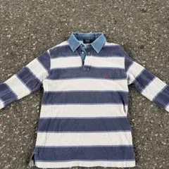 POLO 長袖ポロシャツ M ネイビーとホワイトストライプ