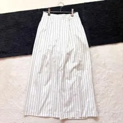 【ビューティーアンドユース】M 白 ストライプ ワイドパンツ ガウチョ 春夏