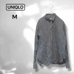 【ユニクロ】リネンチェックシャツ 羽織 シンプル 上品 カジュアル M