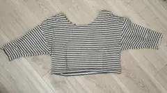 ボーダー七分袖　ショート丈Tシャツ