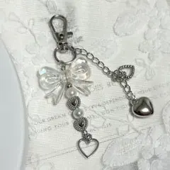 No.19 ビーズストラップ キーホルダー 韓国 Y2K リボン ハート