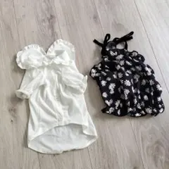 犬服 襟付きフリルトップス フラワー柄キャミ Lサイズ