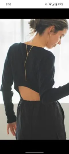 Ungrid バックオープンフィットロングスリーブTee ブラック