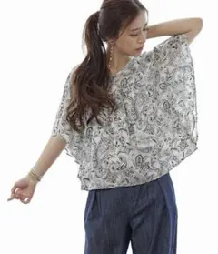 ナノユニバース　ペイズリー柄 レーヨン　ト ップス　ブラウス　プルオーバー