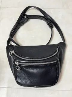 aetaアエタ　ウエストポーチブラックレザー ボディバッグ 保存袋付き Aeta (アエタ) WAIST POUCH：S / ウエストポーチ S