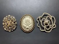 ヴィンテージ風金色ブローチ3点セット フラワーモチーフ