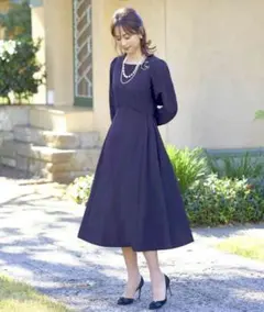 RUIRUE BOUTIQUE　タック&フレアスクエアネックワンピースドレス