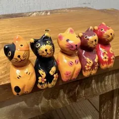 バリ猫5匹組A 猫の木彫り人形 バリ雑貨 バリ島 アジアン雑貨 バリネコ セット