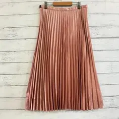 ZARAプリーツ ロング スカート M 光沢 ピンク 上品 きれいめ フレア