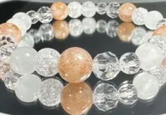 高品質マイカサンストーン ムーンストーン水晶天然石ブレスレット 太陽と月