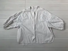 【刺繍入りホワイトコットンボリューム袖ブラウス】Lサイズ