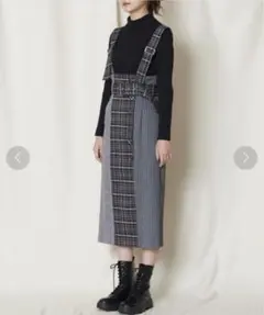REDYAZEL チェック配色サス付タイトスカート