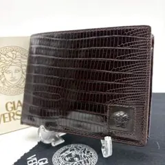 新品未使用 付属完備 ヴェルサーチ 折り財布 メデューサ リザード型押し 茶のサムネイル