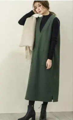 La-gemme【ラジエム】Vネックジャンパースカート　グリーン　L