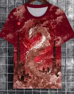 プリント　イラスト　アート　ドラゴン　メンズ 　Ｍサイズ