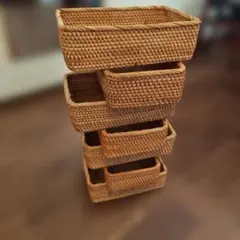 重なるラタン長方形バスケット　大　６個セット