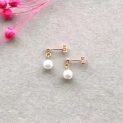 【P306】一粒 パール ピアス 6mm ゴールド ホワイトパール 卒業式入学式