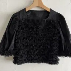 SANSeLF フリルレース　シャツ トップス　5分袖　黒