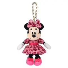 ディズニー ミニー ヒョウ柄 ぬいぐるみチャーム ピンク