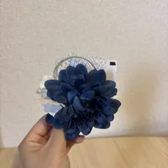 ネイビー＆ホワイト フラワーヘアクリップのサムネイル
