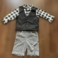 冠婚葬祭にも！黒と白のチェック柄シャツとショートパンツセット