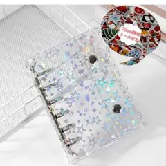 人気 シール帳 透明 星柄 A7 6穴 バインダー ダブルスナップ留め シルバー