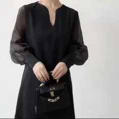 オケージョン　お呼ばれワンピ　✴︎ ブラック ワンピース XL