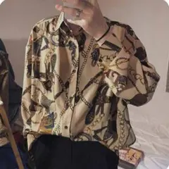 新品  茶色 長袖 デザインシャツ プリント ストリート ユニセックス