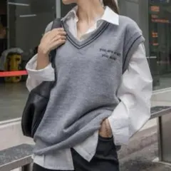 【完売品】韓国ファッション ノースリーブ ニットベスト セーター 男女兼用