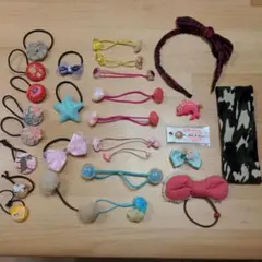 女の子へアアクセサリーまとめ売り　ヘアゴム　ピン　カチューシャ　27点セット