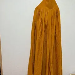 一点ものマスタードプリーツロングスカート無地　ロングパンツ