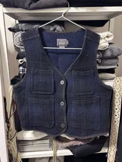 80s 90s WOOLRICH USA製 青チェックベスト