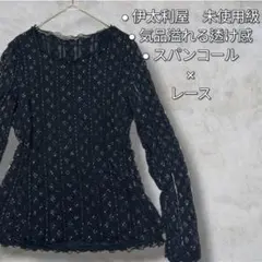 【未使用級】伊太利屋 レースブラウス 黒 スパンコール 7号 透け感　イタリヤのサムネイル
