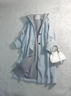 極美品✨近年✨ヨリ yori ウールノーカラーコート オーバーサイズ 水色