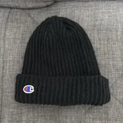 Champion 黒 ニット帽 リブ編み