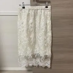 ホワイト レース ひざ丈スカート
