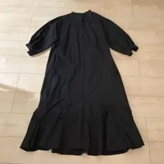 GU シャツワンピース ブラック 黒 七分袖
