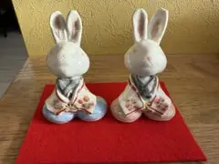 ウサギの陶器置物 着物デザイン 2体セット