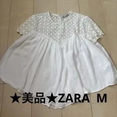 ★美品★ZARA ザラ　半袖 レース ブラウス ホワイト レディースMのサムネイル