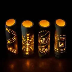 【一点物】斜めカット竹灯籠 穴あけ模様 和モダン 間接照明 ①｜ひさ工房