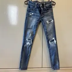 American Eagle スキニーデニム ブルー ダメージ加工