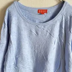 ドット柄 ニット クルーネック長袖 L 水色 レーヨン 上品 大人女子 シンプル
